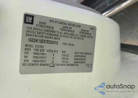 2007 Chevrolet Silverado 1500 Lt1 from USA, damaged, VIN 1GCEK19CX7E582012